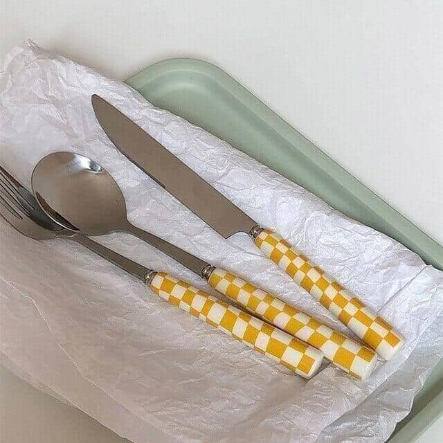 "Check-Up" Stainless Steel Knife, Fork and Spoon with Ceramic handle 0 Artedimo yellow 