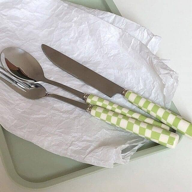 "Check-Up" Stainless Steel Knife, Fork and Spoon with Ceramic handle 0 Artedimo green 