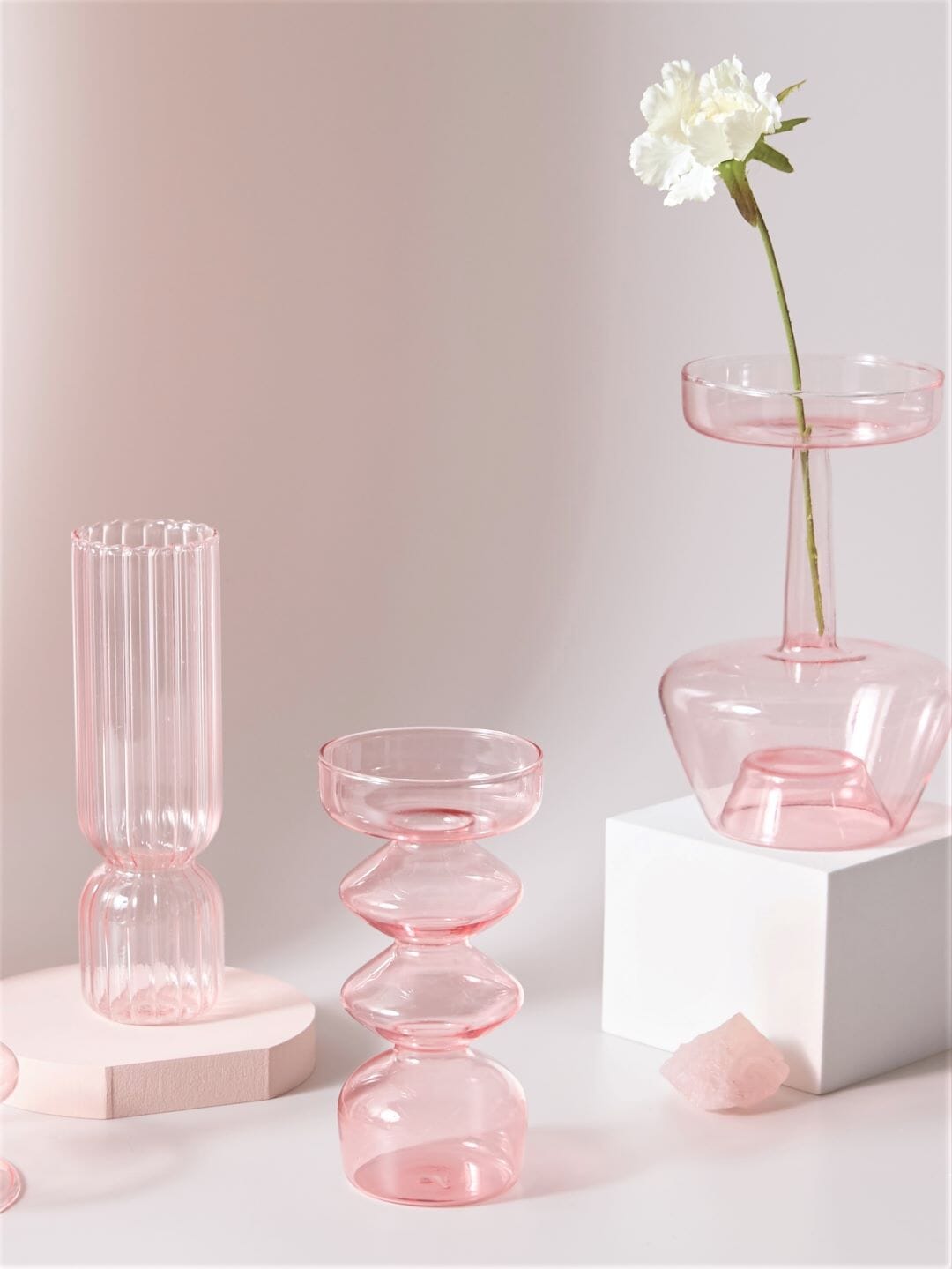 Nordic Home Decorative Pink Glass Candle Holder Taper candle holder Artedimo 