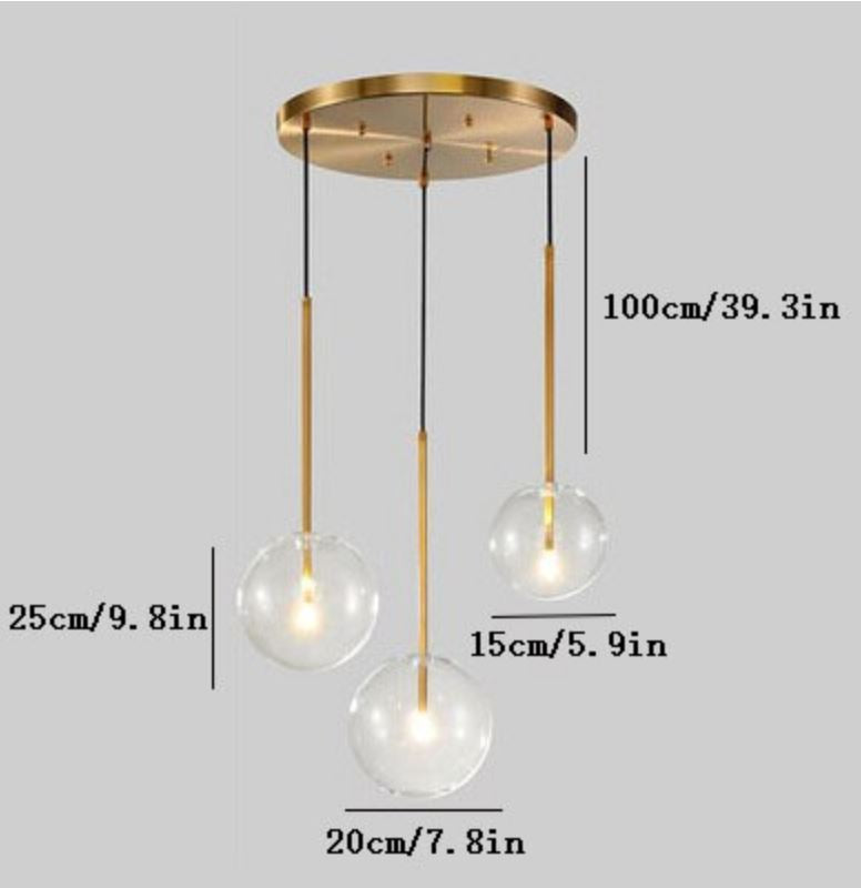 "The Bubble" Modern Chandelier Glass Pendant Light Silver/Gold Hardware Pendant light Artedimo 15-20-25cm circular base Gold 