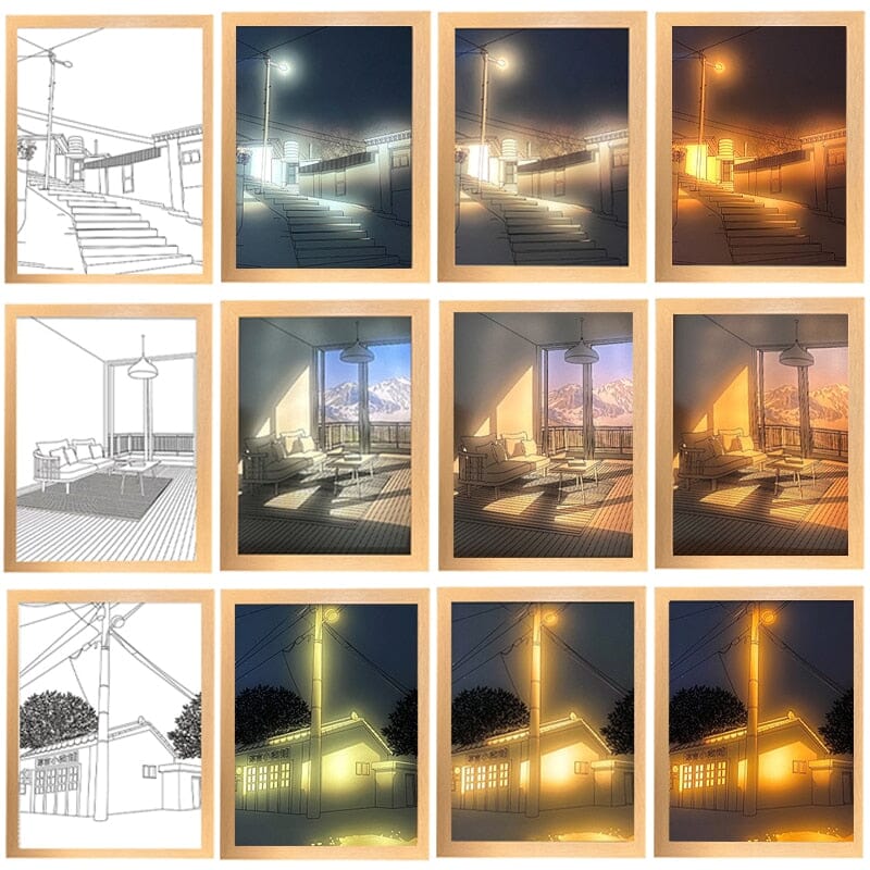 GlowSketch INS Deco Led Light Painting USB Plug Dimming Wall Artwork Table Lamp Gift Indoor Sunlight Window Wooden Photo Night Luminous Artedimo 