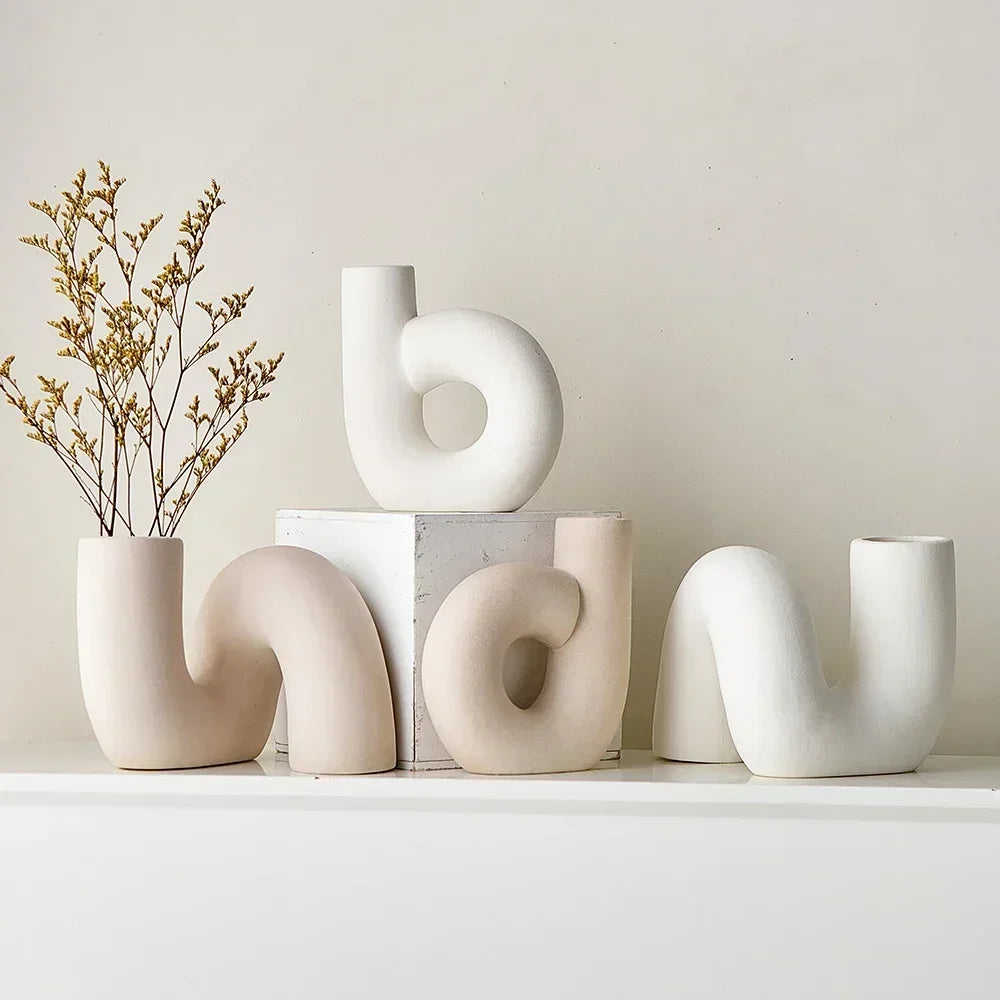 BADU DRAFT!Nordic White Ceramic Vase for Dried Flowers Office Vases for Interior Home Decorations Cute Room Decor Modern Decorative Vases Artedimo 