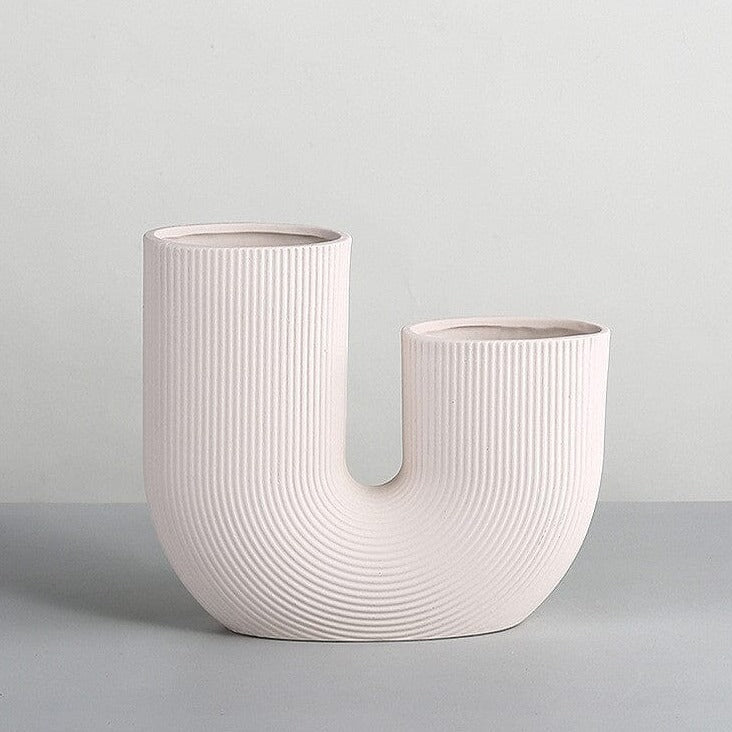 "Ute" U-Shaped Ceramic Creative Vase Pottery Pink / White / Grey / Brick Red Artedimo Pink 