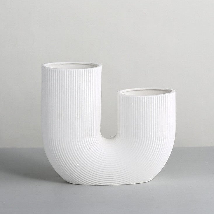 "Ute" U-Shaped Ceramic Creative Vase Pottery Pink / White / Grey / Brick Red Artedimo White 