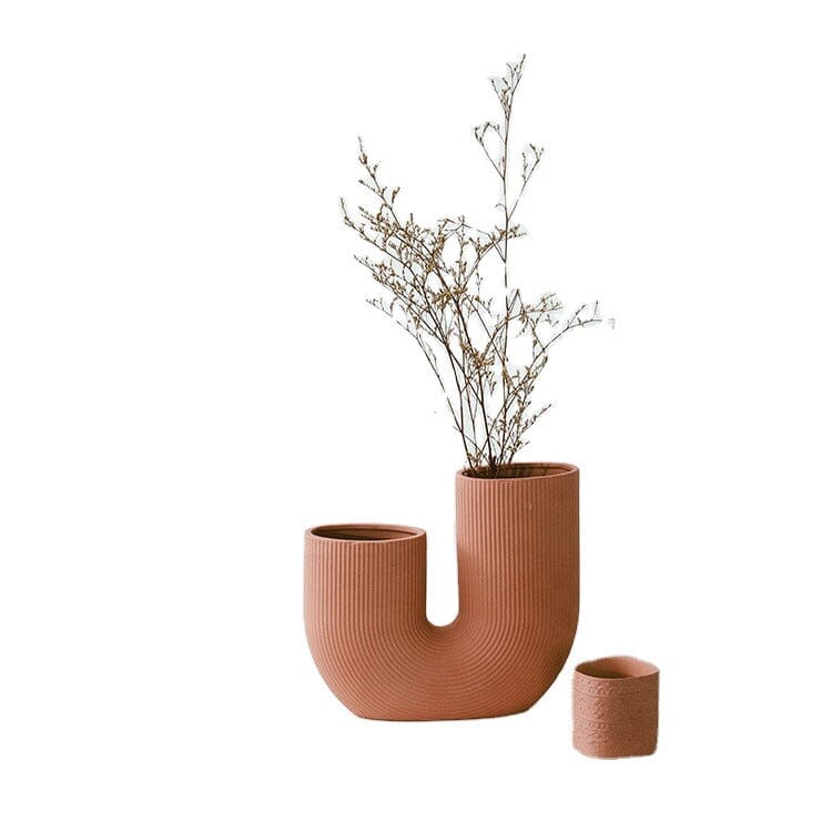 "Ute" U-Shaped Ceramic Creative Vase Pottery Pink / White / Grey / Brick Red Artedimo Brick red 