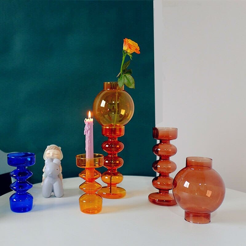 colorful glass candle holder set