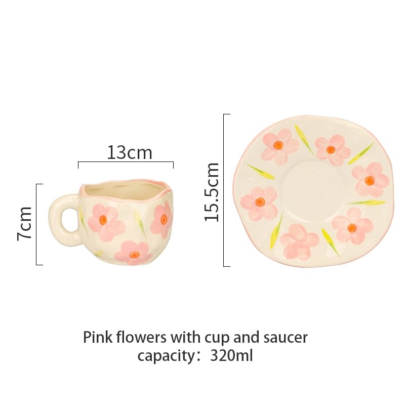 "Lily" Hand-painted Flower Ceramic Cup / Mug coffee cup Artedimo Pink flowers set 