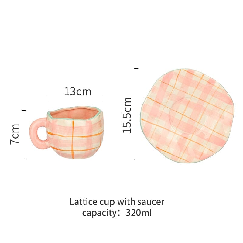 "Lily" Hand-painted Flower Ceramic Cup / Mug coffee cup Artedimo Lattice pink set 