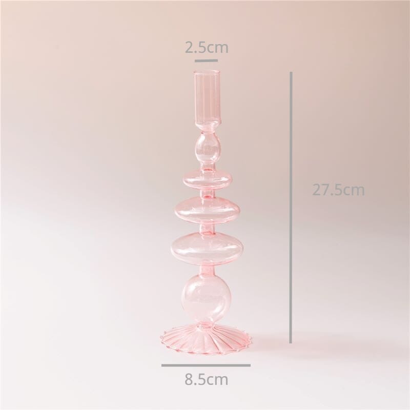 Nordic Home Decorative Pink Glass Candle Holder Taper candle holder Artedimo Pink lace 