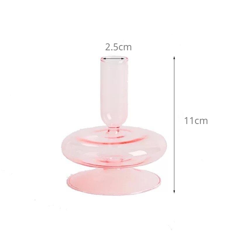 Nordic Home Decorative Pink Glass Candle Holder Taper candle holder Artedimo Pink 1Tier round 