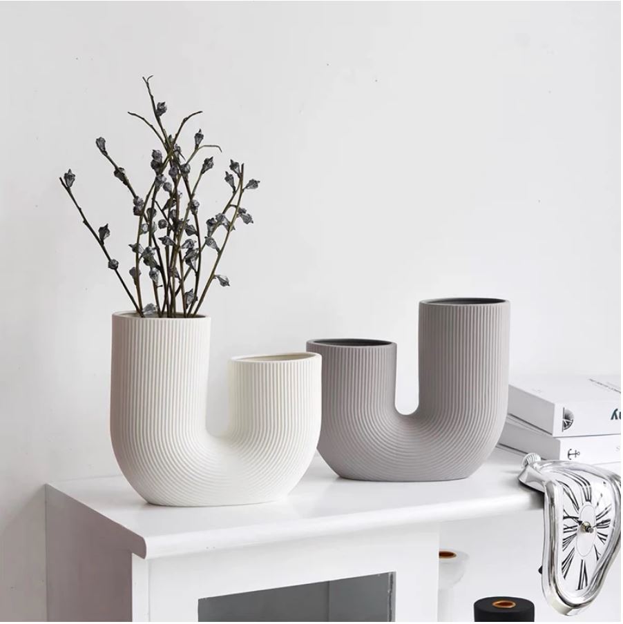 "Ute" U-Shaped Ceramic Creative Vase Pottery Pink / White / Grey / Brick Red Artedimo 