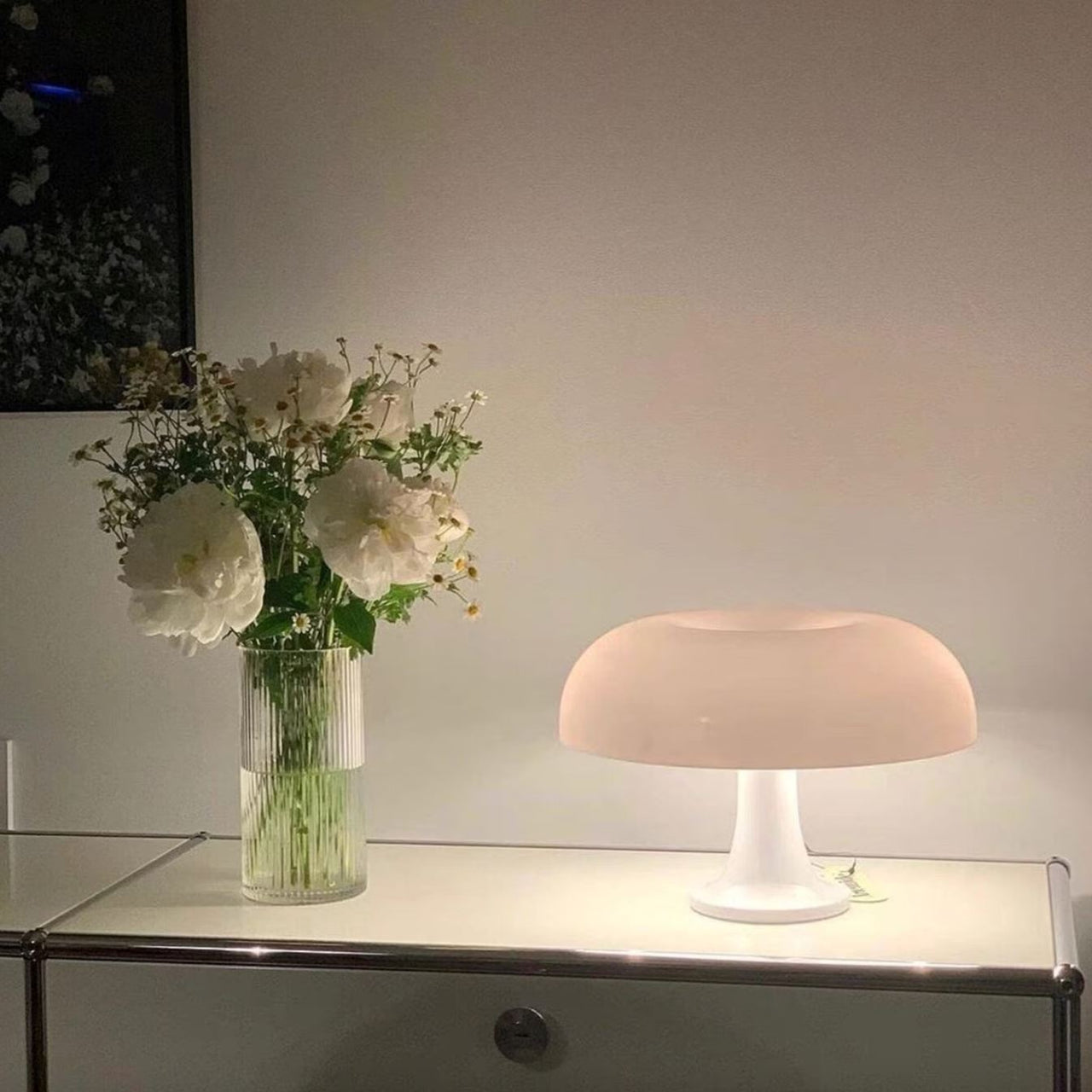 white mid century table lamp