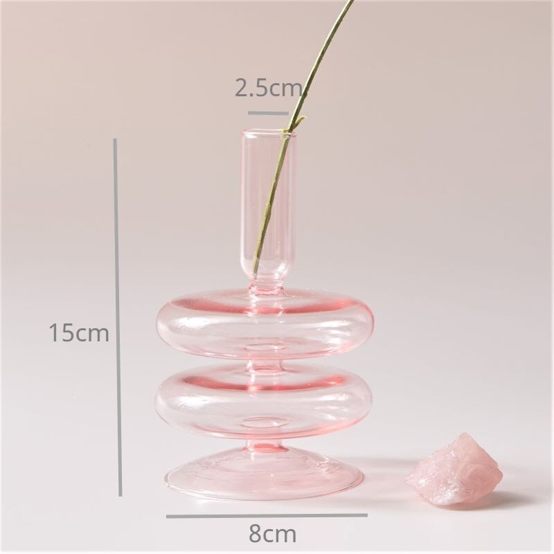 Nordic Home Decorative Pink Glass Candle Holder Taper candle holder Artedimo Pink 2Tie round 