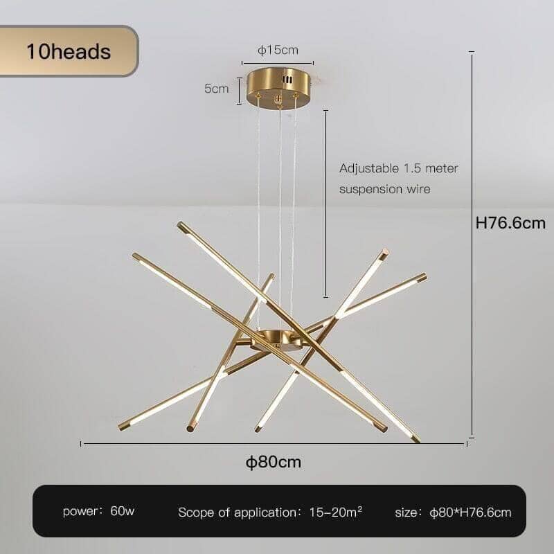 "Draco" Modern Chandelier Decorative in Black & Gold Ceiling lamp Artedimo D-Golden-10 heads Cool white 