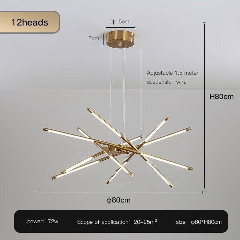 "Draco" Modern Chandelier Decorative in Black & Gold Ceiling lamp Artedimo D-Golden-12 heads Cool white 