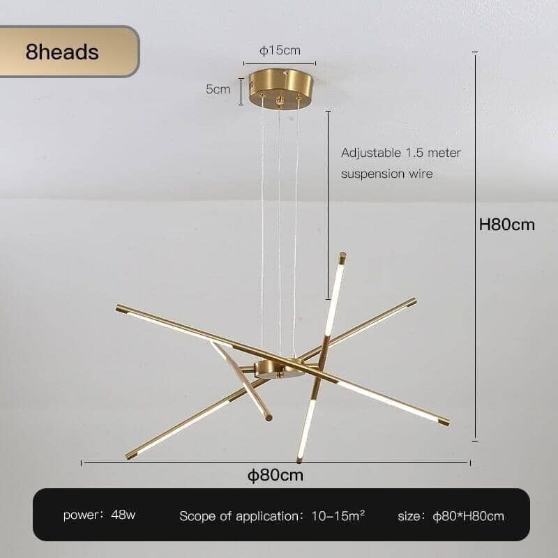 "Draco" Modern Chandelier Decorative in Black & Gold Ceiling lamp Artedimo D-Golden-8 heads Cool white 