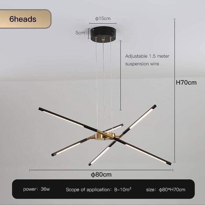 "Draco" Modern Chandelier Decorative in Black & Gold Ceiling lamp Artedimo D-Black-6 heads Cool white 