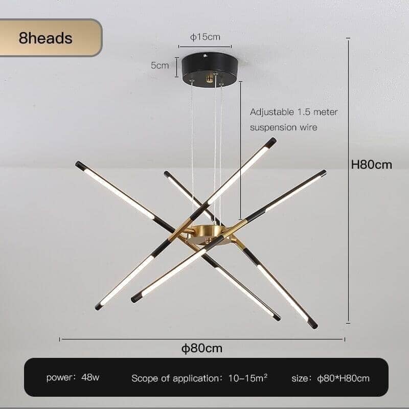 "Draco" Modern Chandelier Decorative in Black & Gold Ceiling lamp Artedimo D-Black-8 heads Cool white 