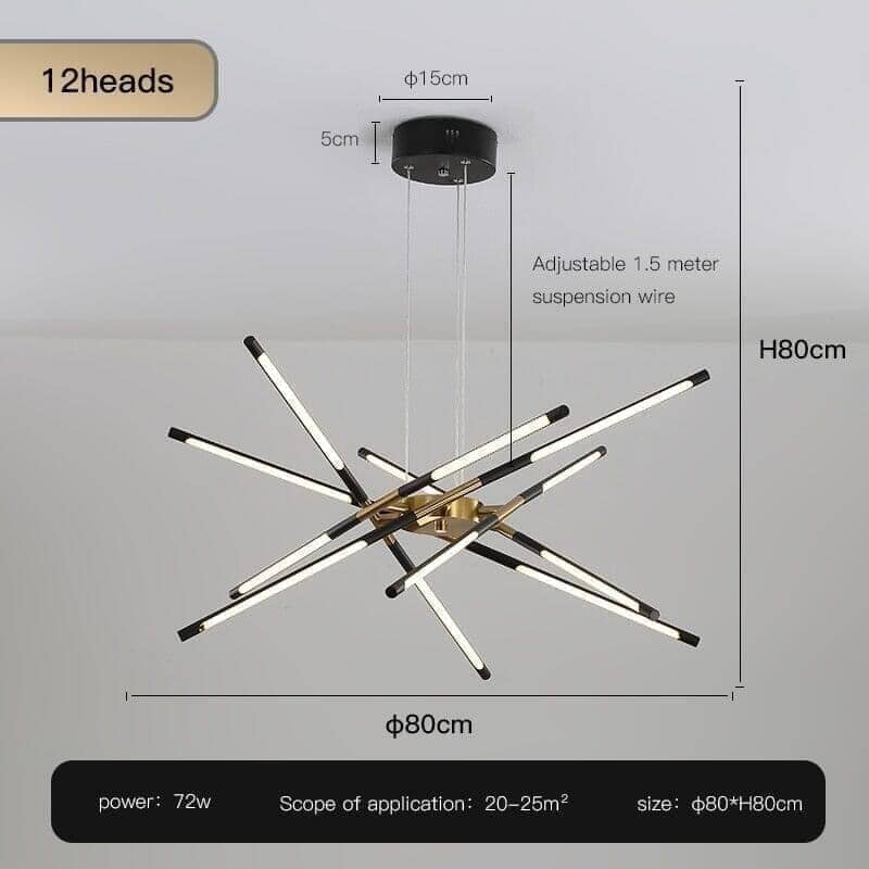 "Draco" Modern Chandelier Decorative in Black & Gold Ceiling lamp Artedimo D-Black-12 heads Cool white 