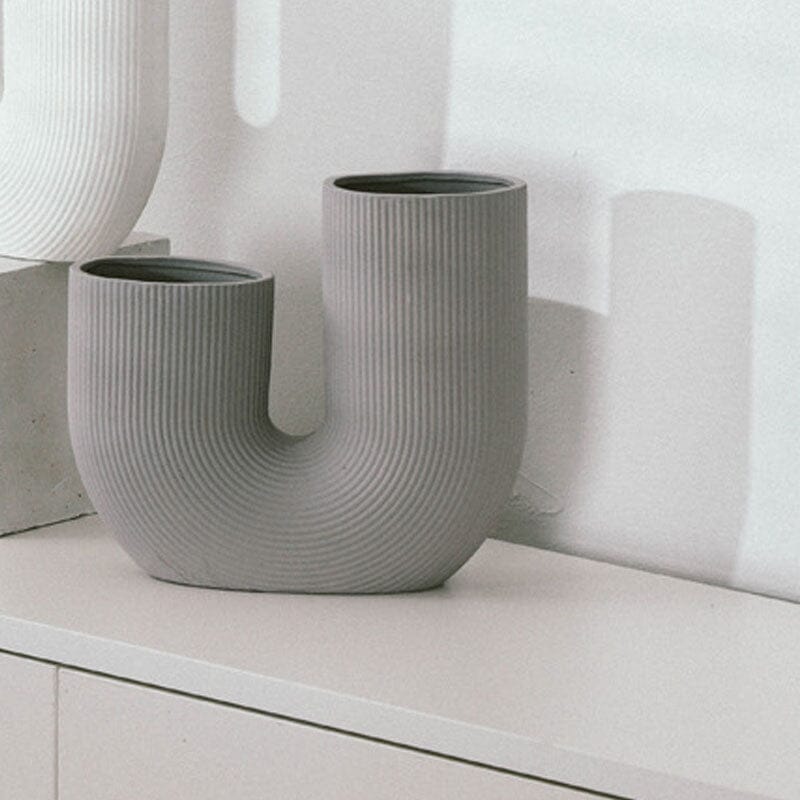 "Ute" U-Shaped Ceramic Creative Vase Pottery Pink / White / Grey / Brick Red Artedimo Grey 