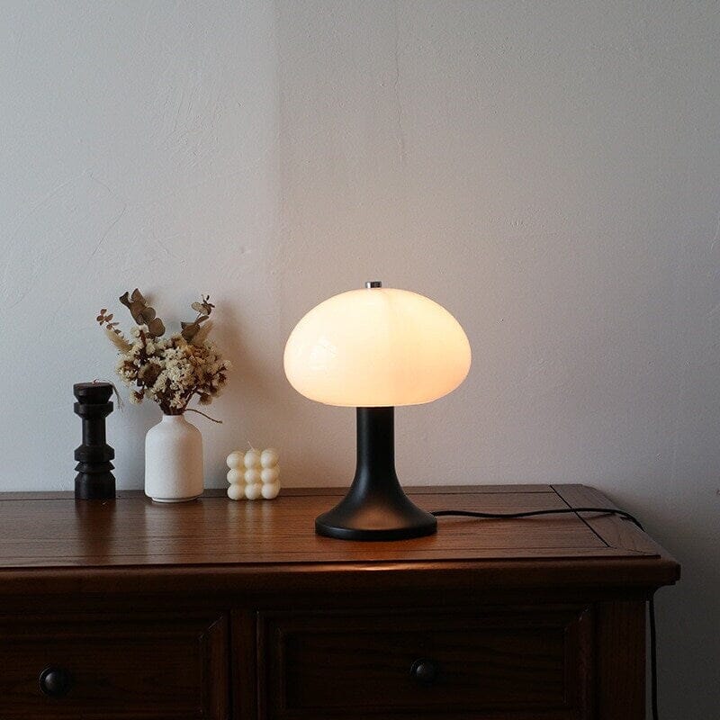 Vintage Mushroom Table Lamp - Wood and Glass Lamp - Modern Bedside Light Table Lamps Artedimo Black base US plug 