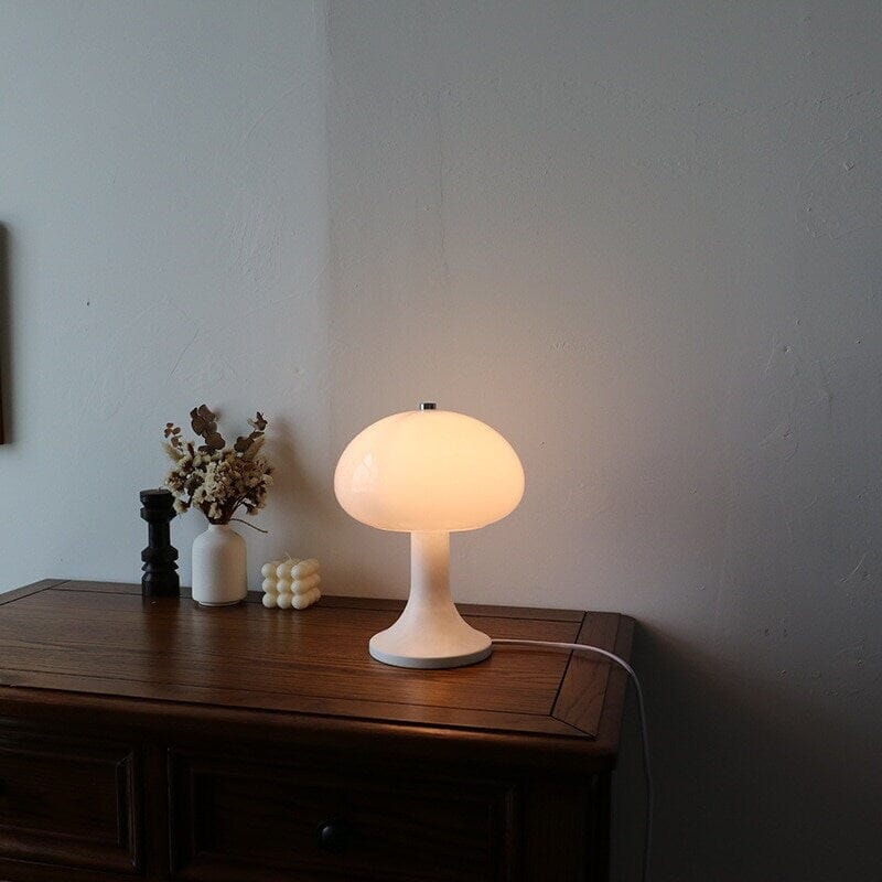 Vintage Mushroom Table Lamp - Wood and Glass Lamp - Modern Bedside Light Table Lamps Artedimo White base US plug 