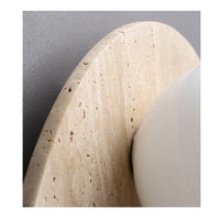 Thumbnail for Round Stone Sconce - Minimalist Bedroom Lighting in Beige - Travertine Stone Bedside Lamp Sconces Artedimo 