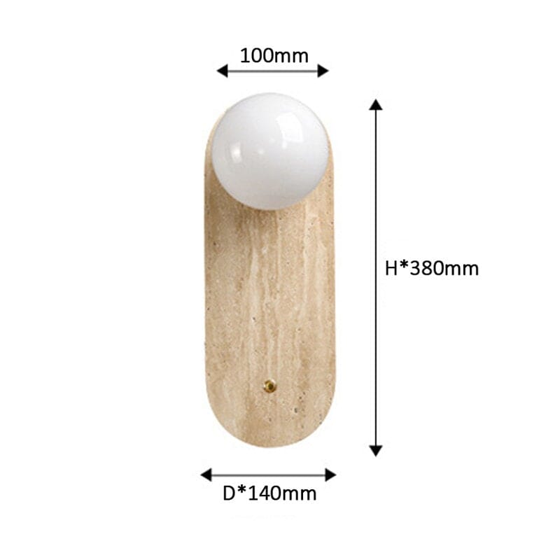 Round Stone Sconce - Minimalist Bedroom Lighting in Beige - Travertine Stone Bedside Lamp Sconces Artedimo Oval 