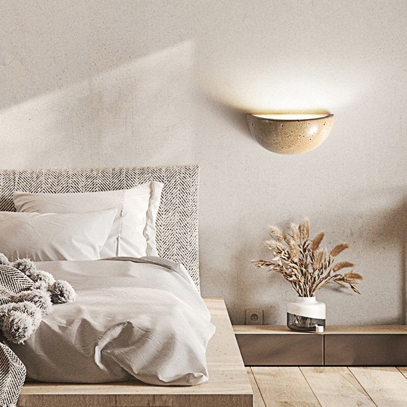 Light Wall Sconce Lamp - Half Moon Light - Beige Wall Lamp Made of Natural Stone Sconces Artedimo 